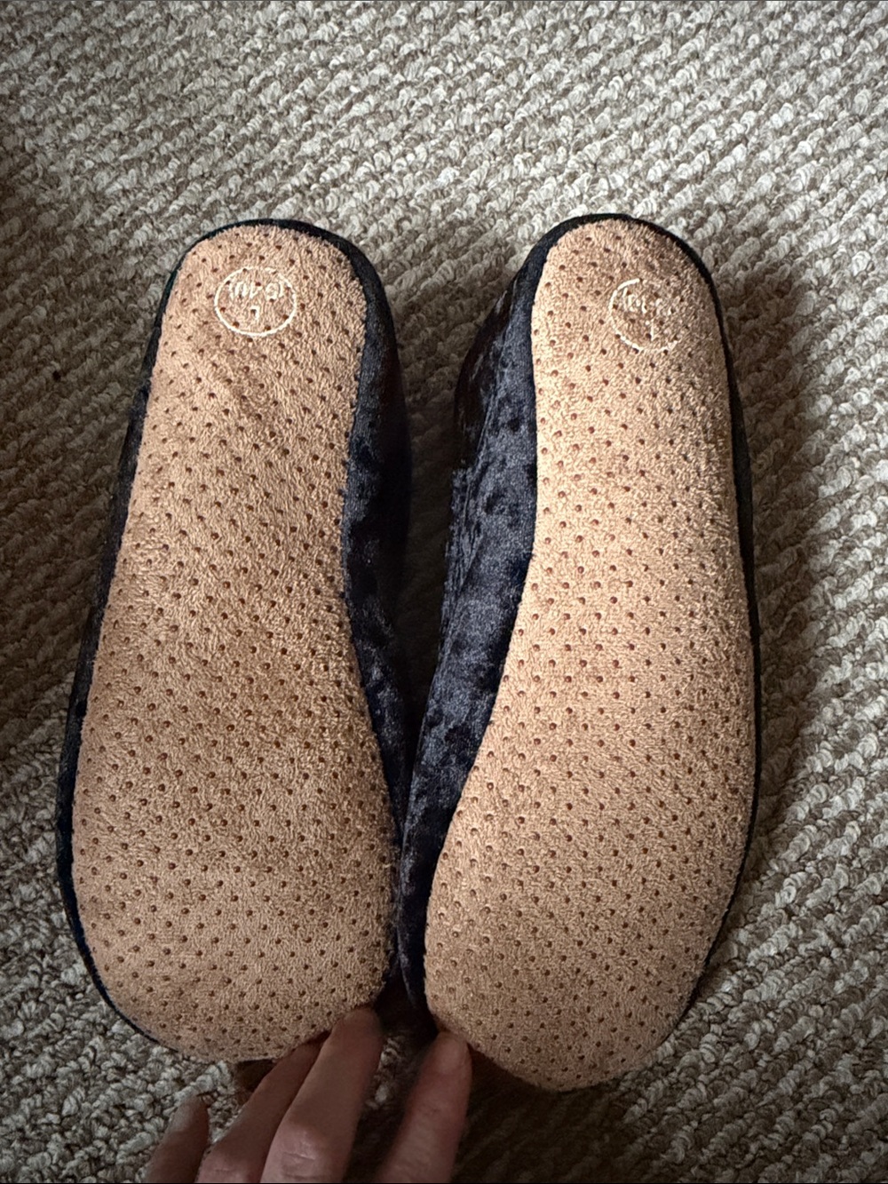 Black Faux Fur-Lined Velvet Ballet Slippers with Crystal Accent - Picture 2 of 4
